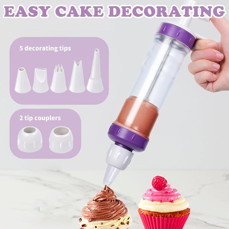 JAYVAR Dessert Decorating Syringe Set, Icing Dispenser Tool, Dessert Decorator Pro with 7 Icing Nozzles for Pushes Icing to Decorate Baked, Cake Decorating Gun for Frosting Cream to Make Cupcakes - Image 3
