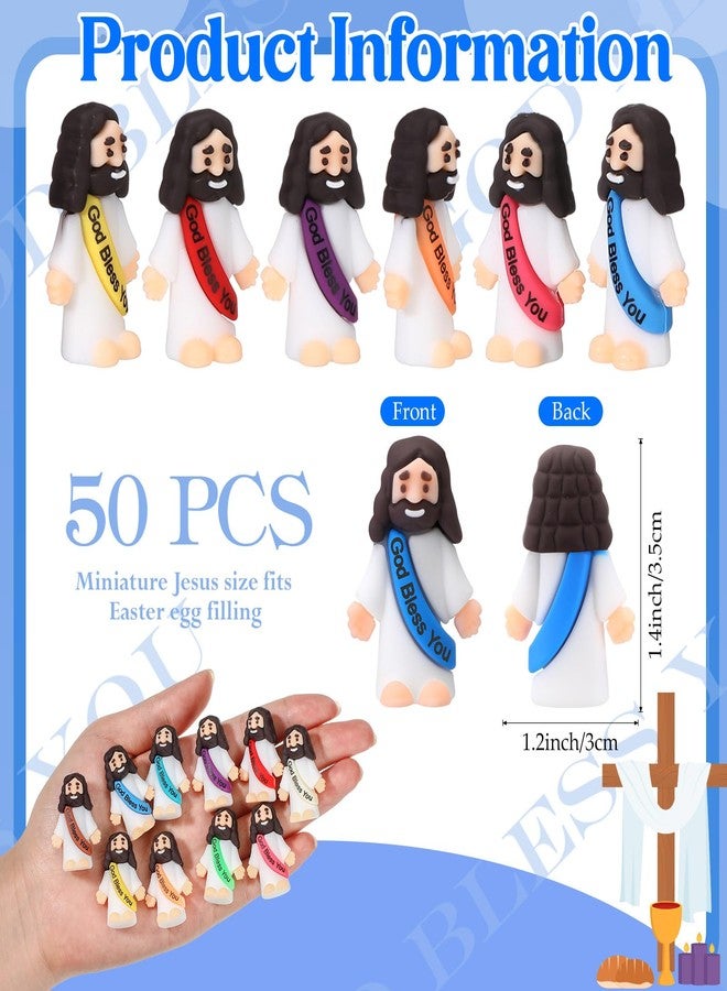 Bememo 50 Pcs Little Jesus Figurines God Bless You Small Rubber Jesus Toys Doll Easter Egg Stuffer Religious Prefilled Craft for Baptism Sunday School(Multicolor) - Image 2