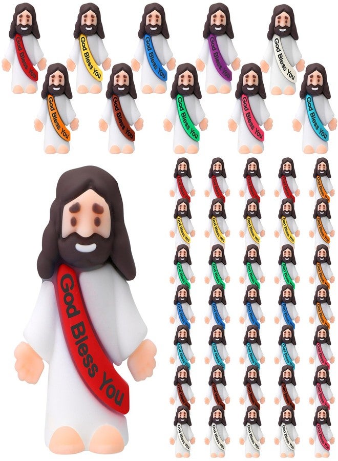 Bememo 50 Pcs Little Jesus Figurines God Bless You Small Rubber Jesus Toys Doll Easter Egg Stuffer Religious Prefilled Craft for Baptism Sunday School(Multicolor) - Image 1