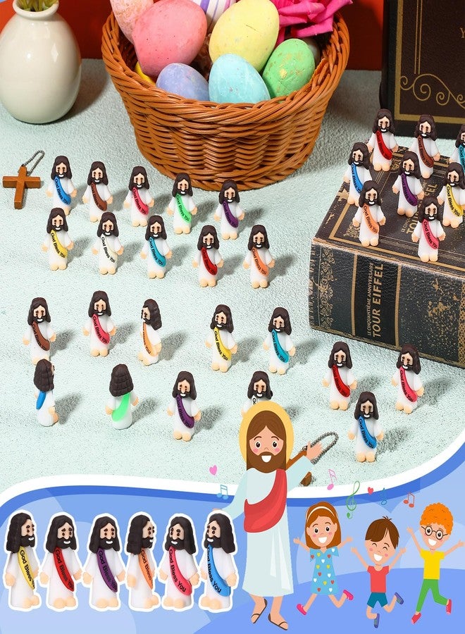 Bememo 50 Pcs Little Jesus Figurines God Bless You Small Rubber Jesus Toys Doll Easter Egg Stuffer Religious Prefilled Craft for Baptism Sunday School(Multicolor) - Image 3