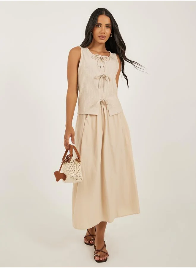 ستايلي Styli Pleated A-Line Midi Skirt with Elasticated Waistband