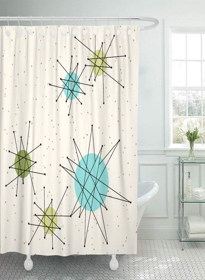ArtSocket Shower Curtain Mid Iconic Atomic Starbursts Century Modern Sputnik Palm Springs Home Bathroom Decor Polyester Fabric Waterproof 72 x 72 Inches Set with Hooks - Image 2