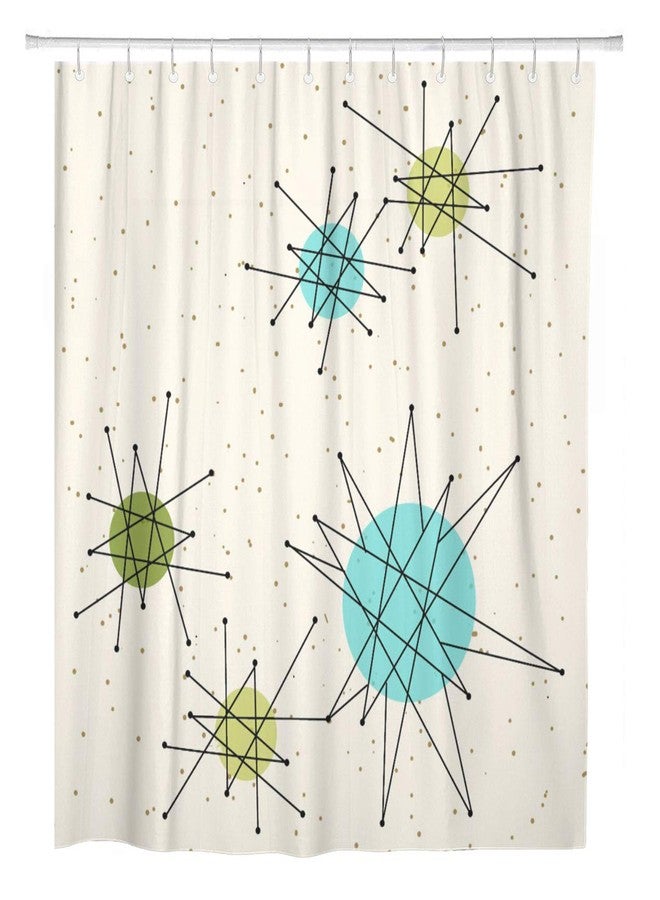 ArtSocket Shower Curtain Mid Iconic Atomic Starbursts Century Modern Sputnik Palm Springs Home Bathroom Decor Polyester Fabric Waterproof 72 x 72 Inches Set with Hooks - Image 1