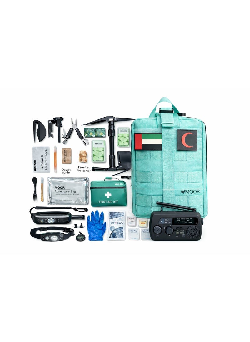MOOR All-in-One Survival Camping Kit – Compact Emergency Gear Set for Outdoor, Hiking & Camping with First Aid Components - Green - Image 1