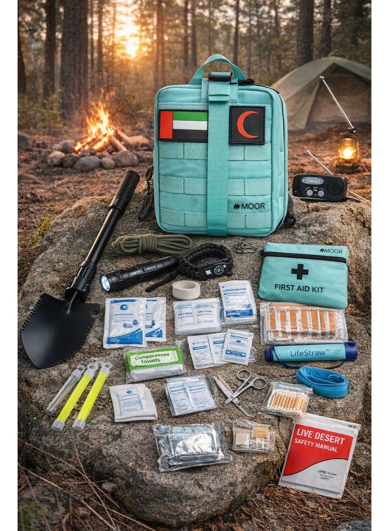 MOOR All-in-One Survival Camping Kit – Compact Emergency Gear Set for Outdoor, Hiking & Camping with First Aid Components - Green - Image 3