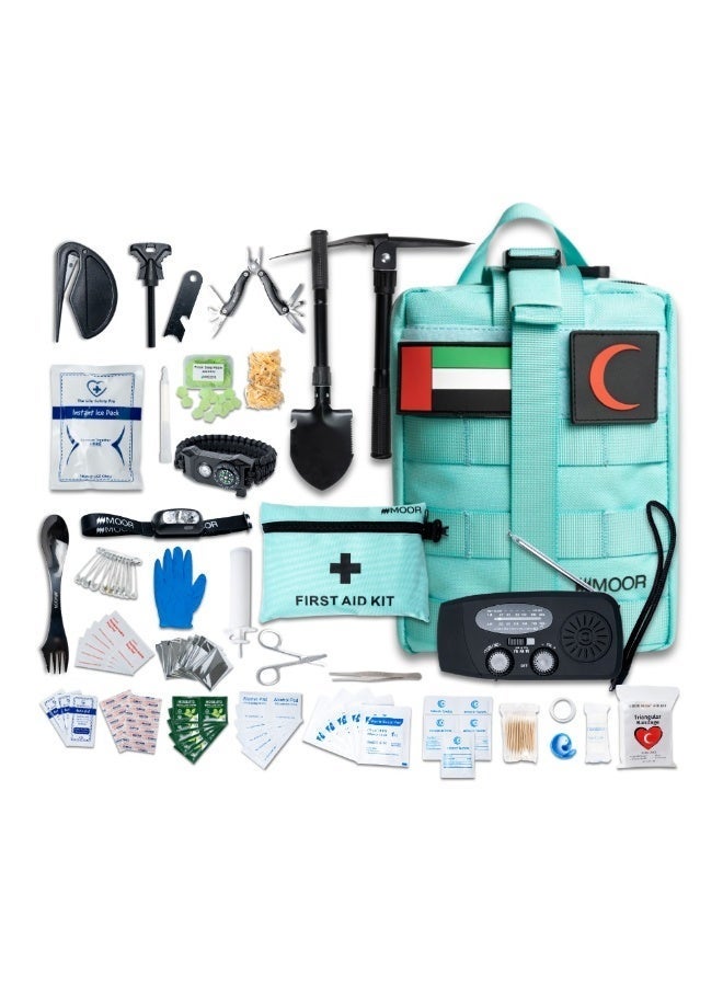 MOOR All-in-One Survival Camping Kit – Compact Emergency Gear Set for Outdoor, Hiking & Camping with First Aid Components - Green - Image 1