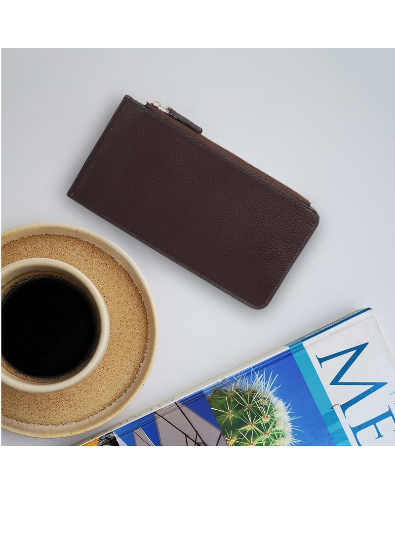 SKENZBI - Women's Wallet  RFID Blocking Leather Multi Card Organizer with Zipper Pocket Brown - Image 1