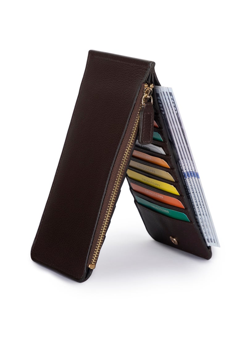 SKENZBI - Women's Wallet  RFID Blocking Leather Multi Card Organizer with Zipper Pocket Brown - Image 1