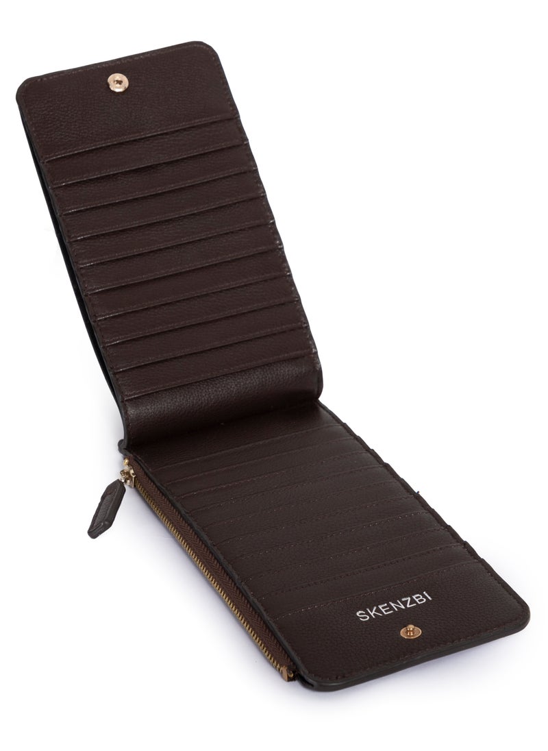 SKENZBI - Women's Wallet  RFID Blocking Leather Multi Card Organizer with Zipper Pocket Brown - Image 1