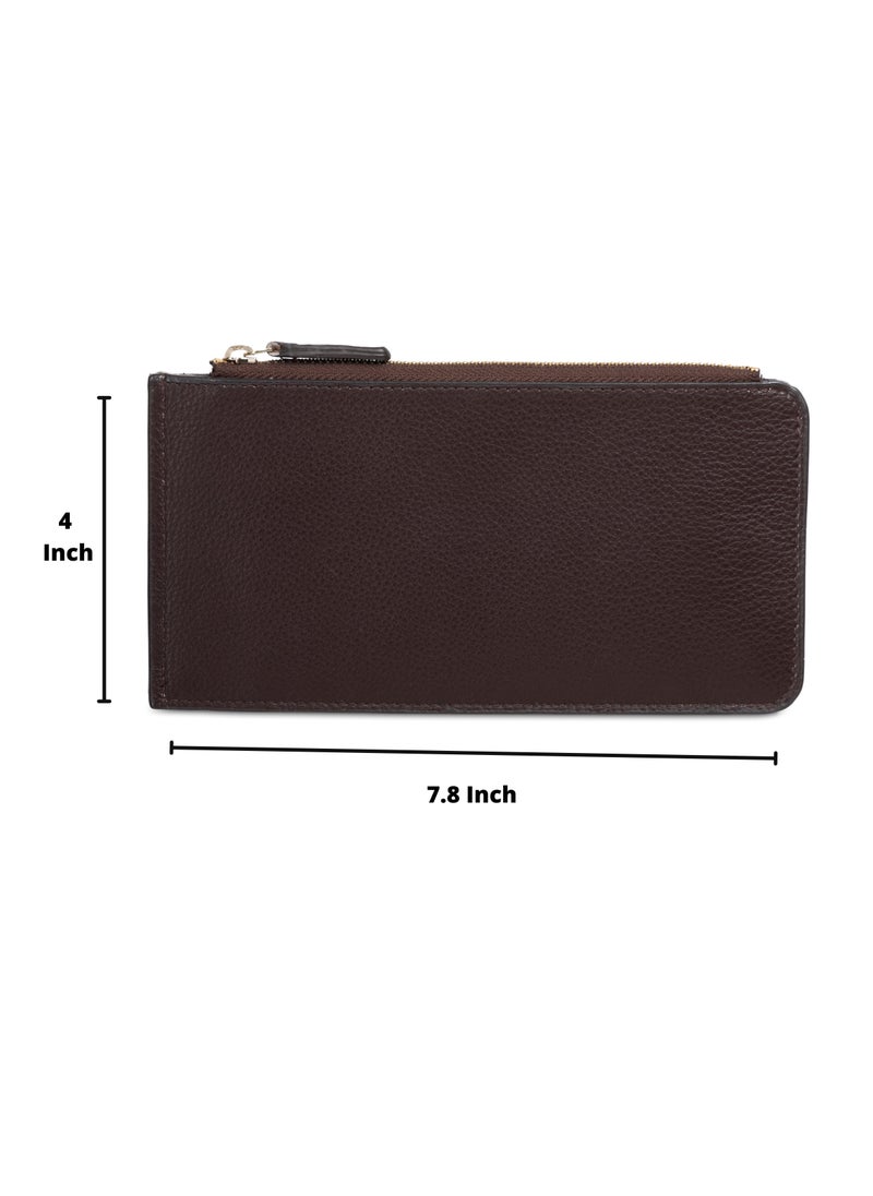 SKENZBI - Women's Wallet  RFID Blocking Leather Multi Card Organizer with Zipper Pocket Brown - Image 1