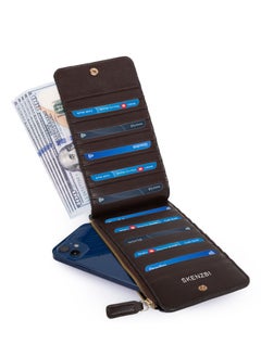 Women's Wallet  RFID Blocking Leather Multi Card Organizer with Zipper Pocket Brown