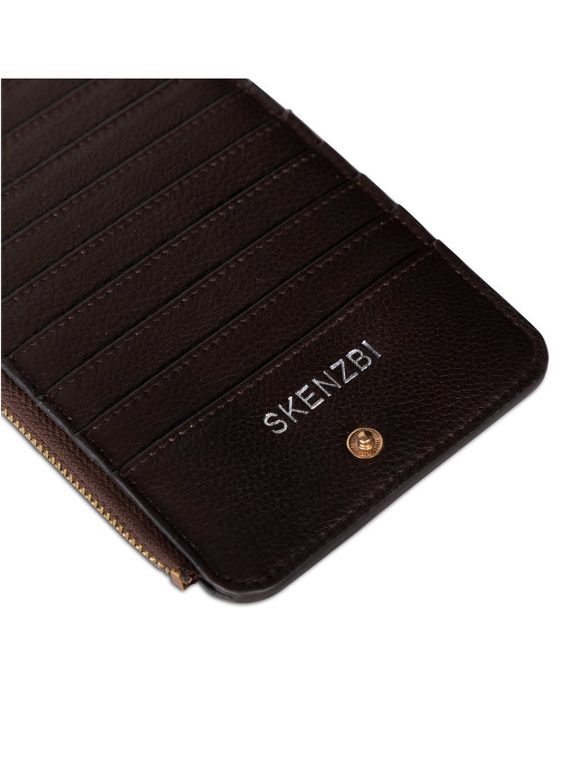 SKENZBI - Women's Wallet  RFID Blocking Leather Multi Card Organizer with Zipper Pocket Brown - Image 1