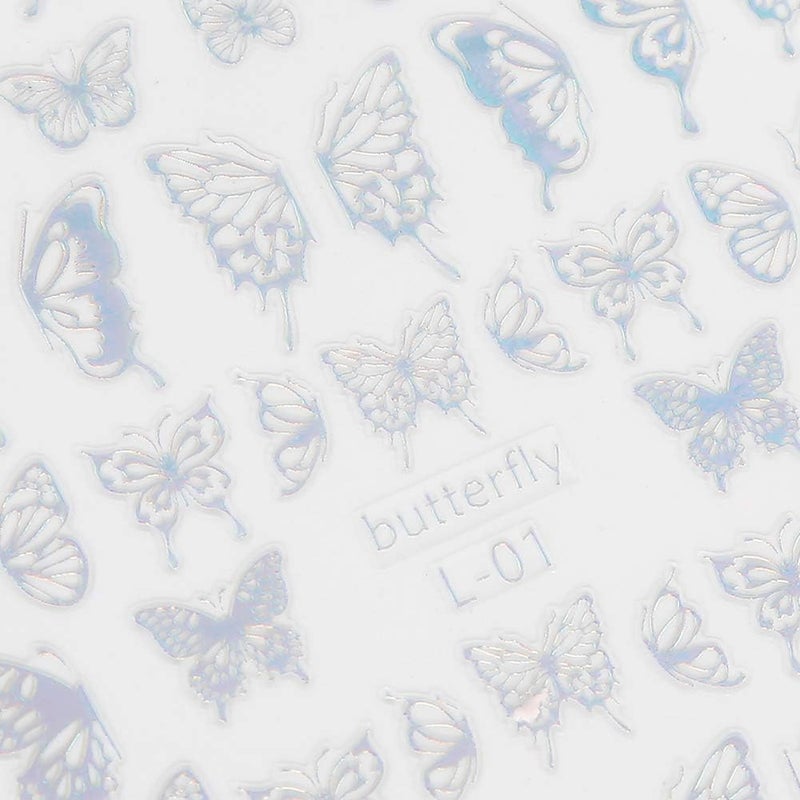 Butterflies Pattern Nail Art Stickers, with Silver and Gold Colors, 12 Pieces for DIY Manicure and Salon Use, Made of PP Material (Laser Silver Butterfly Sticker L01) - Image 5