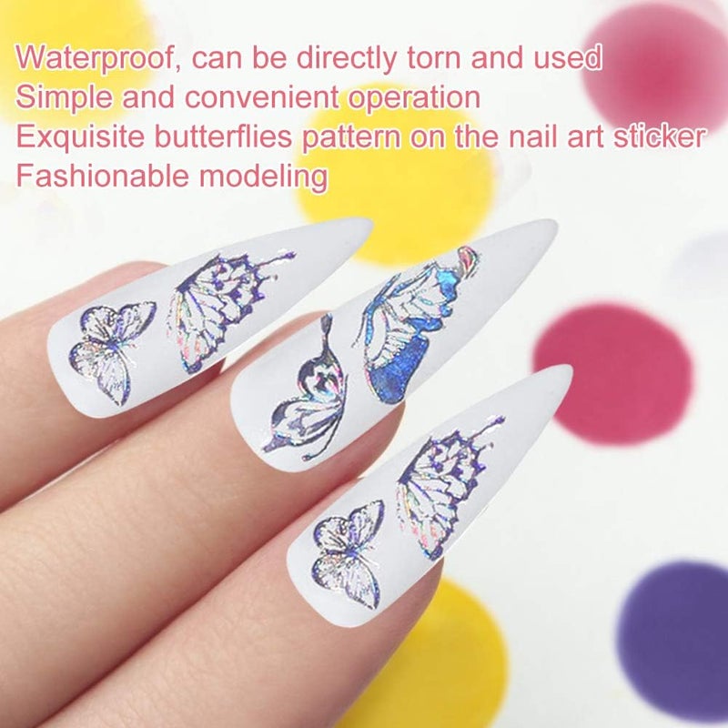 Butterflies Pattern Nail Art Stickers, with Silver and Gold Colors, 12 Pieces for DIY Manicure and Salon Use, Made of PP Material (Laser Silver Butterfly Sticker L01) - Image 3