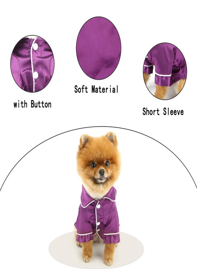 PAIDEFUL Soft Faux Silk Sleepwear for Small Dogs Cats Lapel Doggie Loungewear Lightweight Breathable Puppy Pajamas PJS Two-Legged Pet Shirt Clothes Summer Spring Chihuahua Apparel Button Up,Purple,S - Image 5