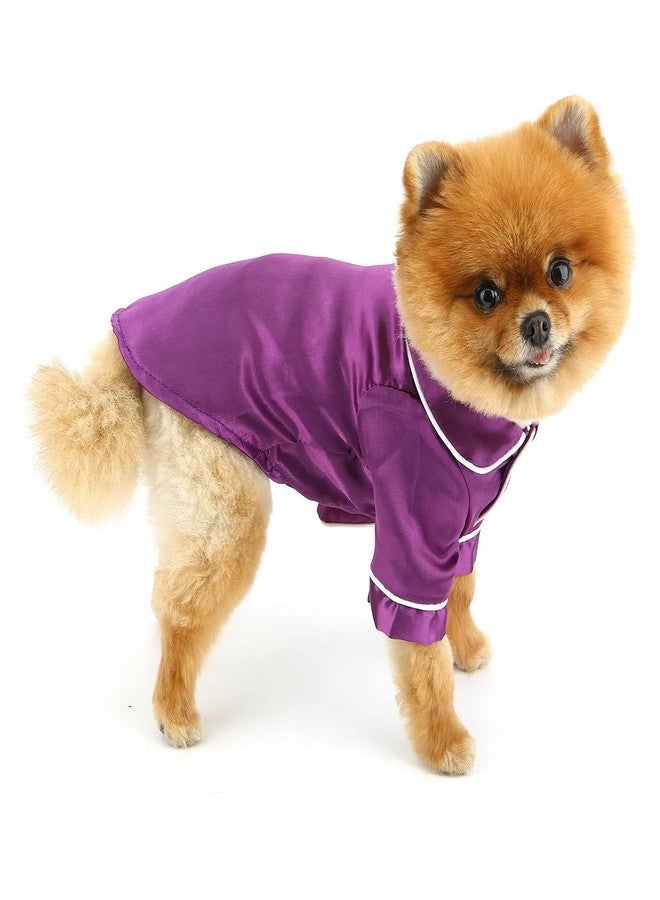PAIDEFUL Soft Faux Silk Sleepwear for Small Dogs Cats Lapel Doggie Loungewear Lightweight Breathable Puppy Pajamas PJS Two-Legged Pet Shirt Clothes Summer Spring Chihuahua Apparel Button Up,Purple,S - Image 2