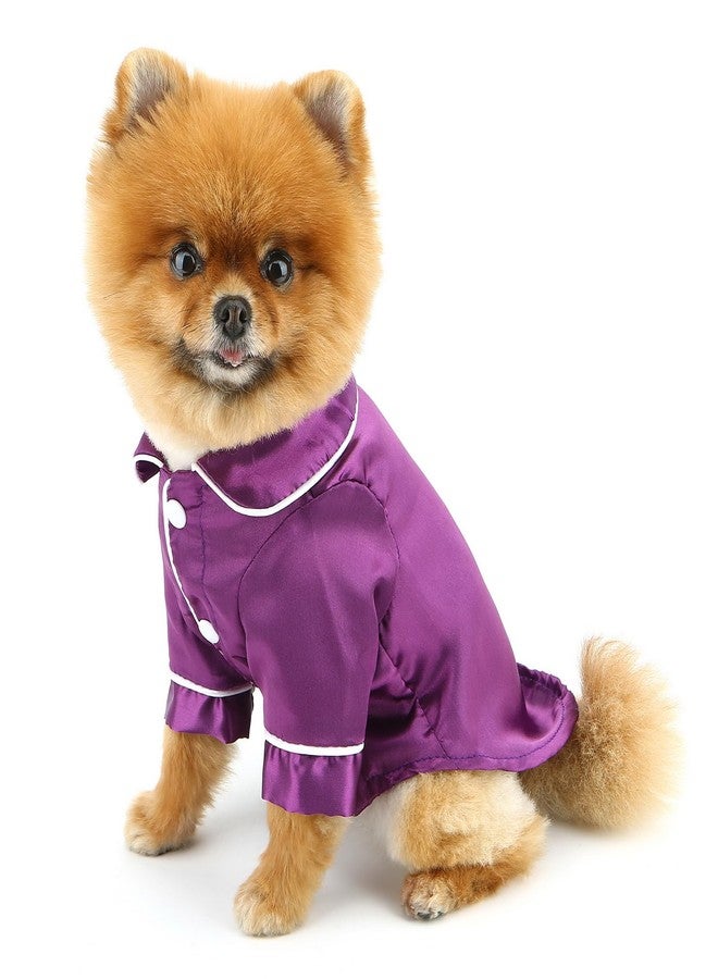 PAIDEFUL Soft Faux Silk Sleepwear for Small Dogs Cats Lapel Doggie Loungewear Lightweight Breathable Puppy Pajamas PJS Two-Legged Pet Shirt Clothes Summer Spring Chihuahua Apparel Button Up,Purple,S - Image 4