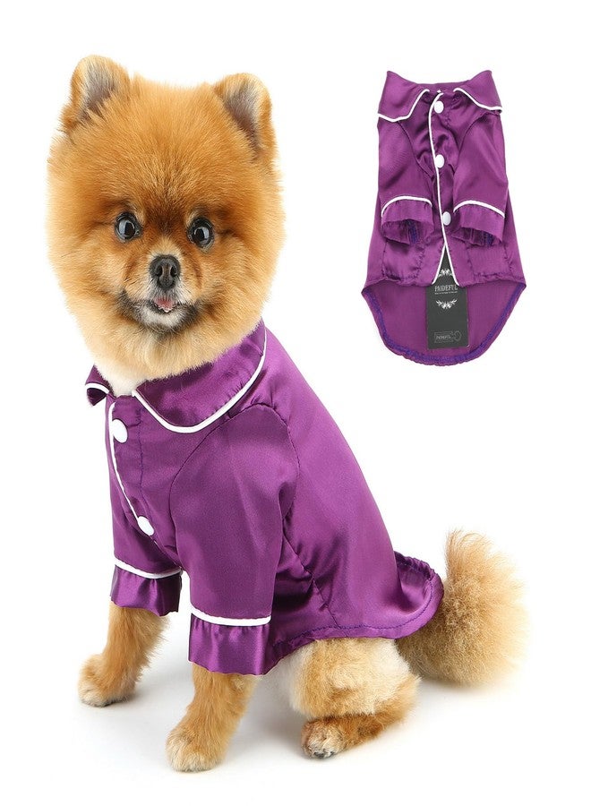 PAIDEFUL Soft Faux Silk Sleepwear for Small Dogs Cats Lapel Doggie Loungewear Lightweight Breathable Puppy Pajamas PJS Two-Legged Pet Shirt Clothes Summer Spring Chihuahua Apparel Button Up,Purple,S - Image 1