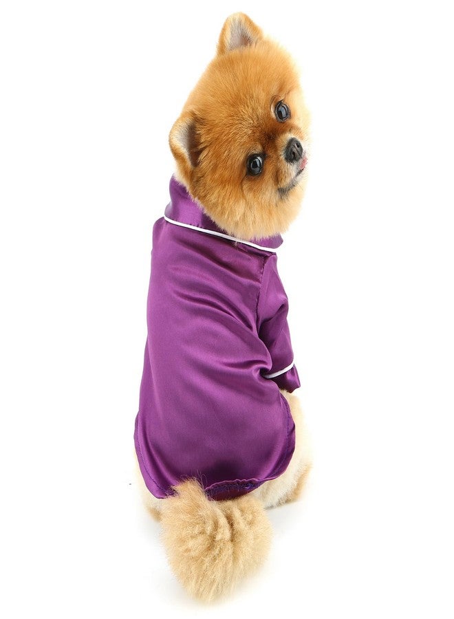 PAIDEFUL Soft Faux Silk Sleepwear for Small Dogs Cats Lapel Doggie Loungewear Lightweight Breathable Puppy Pajamas PJS Two-Legged Pet Shirt Clothes Summer Spring Chihuahua Apparel Button Up,Purple,S - Image 3