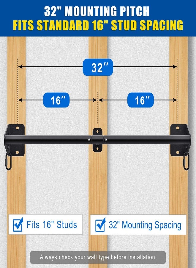 Kipika Heavy Duty Wall Mounted Pull Up Bar, Doorway Pull-Up Bar for Home Gym, Upper Body Strength Training (32" Straight Type) - Image 2