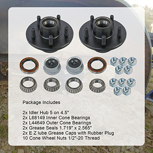 JDMSPEED Trailer Idler Hub Kits 5 on 4.5" for 3500 lbs Axle 1/2"-20 Thread 22017K Set of 2 - Image 2