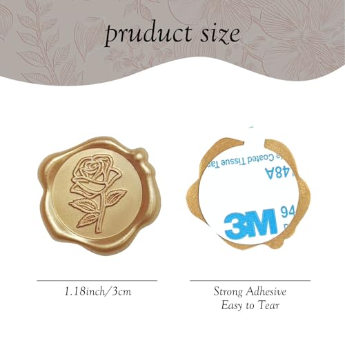 Pilloze 50 Pcs Gold Rose Wax Seal Stickers, Rose Envelope Wax Seal, Wedding Invitation Accessories, Easy to Use Gold Envelope Stickers with Good Adhesion - Image 2