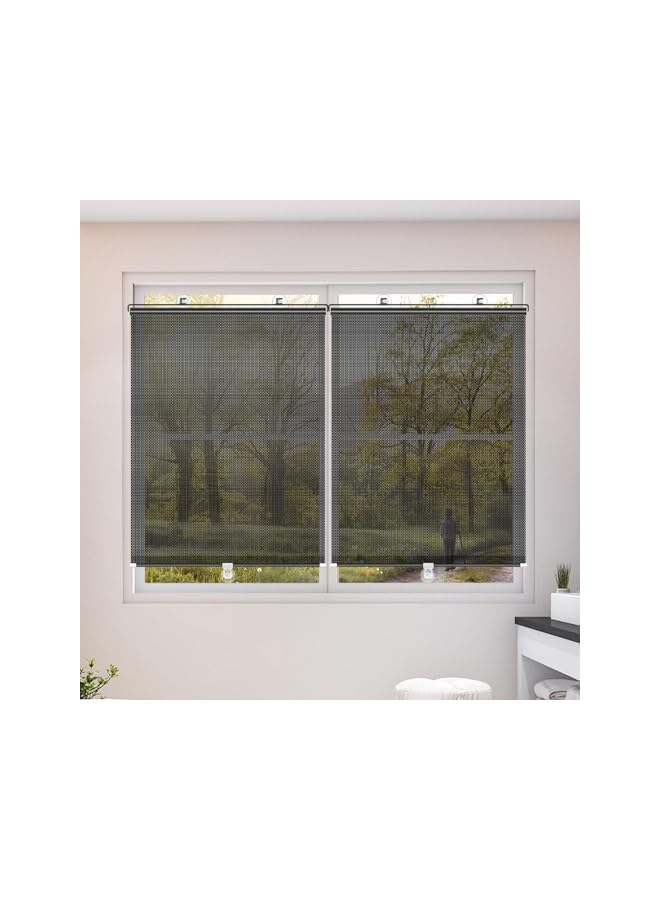 The Bros ستارة رول شفافة لحماية الشمس في الصيف، ستائر عازلة للحرارة وظل، ستارة شمسية قابلة للسحب بدون تثقيب، ستائر رول معتمة للنوافذ للمنزل، المكتب، السيارة (أسود، 68*125 سم) - Image 3