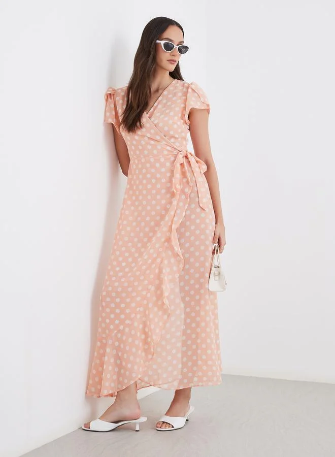 مكسيم كريشن Maxim Creation Peach Polka Dot Wrap Maxi Dress