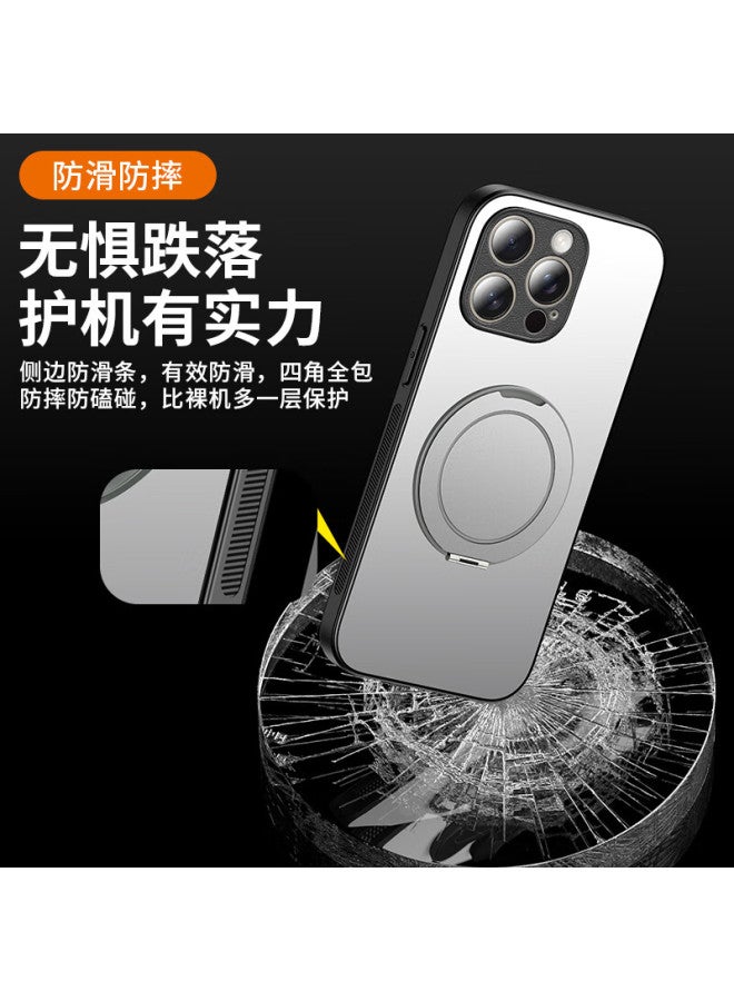 Holdzu 【Decompression Edition】Pivot Shell For Apple 15 Pro Max Phone Case Iphone 15 Pro Max Protective Cover Magnetic Adsorption Full Coverage Anti-Drop Frosted Stand Male - Deep Space Black - Image 2