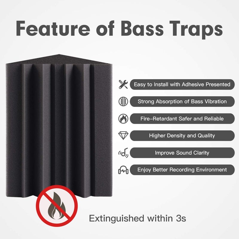 SD SODOCT 8 Pack - Bass Traps Acoustic Foam Corner, 8''x8''x12'' Black Bass Traps Corner Studio Foam, High Density and Fire-Proof Acoustic Panels Recording Studio Acoustical Treatments - Image 3