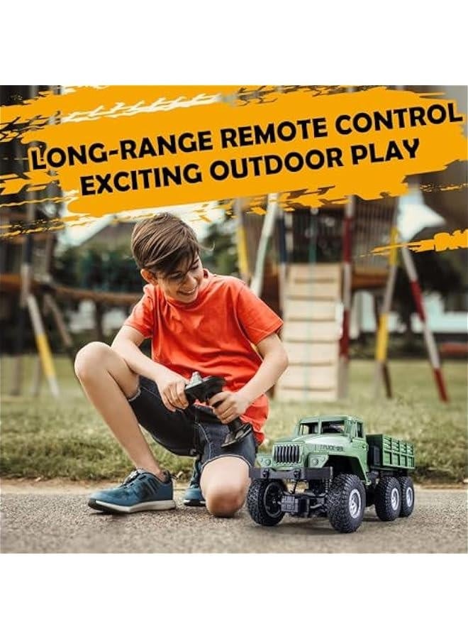 شاحنة عسكرية RC، مقياس 1:16، سيارة تحكم عن بُعد 6WD، سيارة زحف خارج الطريق، سيارات جيش RC مع إضاءة LED و2 بطارية، شاحنة عسكرية RC لجميع الأراضي للأطفال والبالغين - Image 2