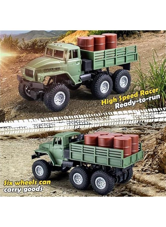 شاحنة عسكرية RC، مقياس 1:16، سيارة تحكم عن بُعد 6WD، سيارة زحف خارج الطريق، سيارات جيش RC مع إضاءة LED و2 بطارية، شاحنة عسكرية RC لجميع الأراضي للأطفال والبالغين - Image 4