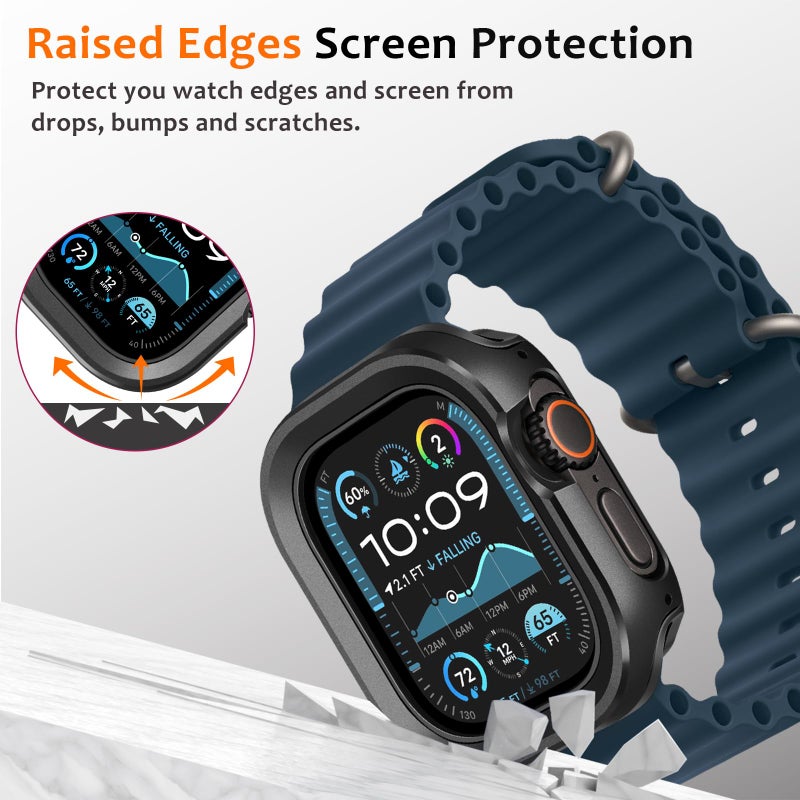 Amizee 2 in 1 Metal Rugged Case Compatible with Apple Watch Ultra 3/2/1 Case 49mm, Aluminum Shockproof Protective Bumper Cover for iWatch 49mm, Black - Image 4