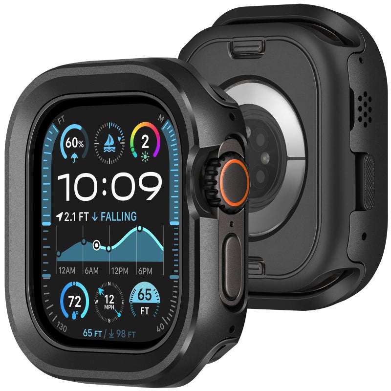 Amizee 2 in 1 Metal Rugged Case Compatible with Apple Watch Ultra 3/2/1 Case 49mm, Aluminum Shockproof Protective Bumper Cover for iWatch 49mm, Black - Image 1