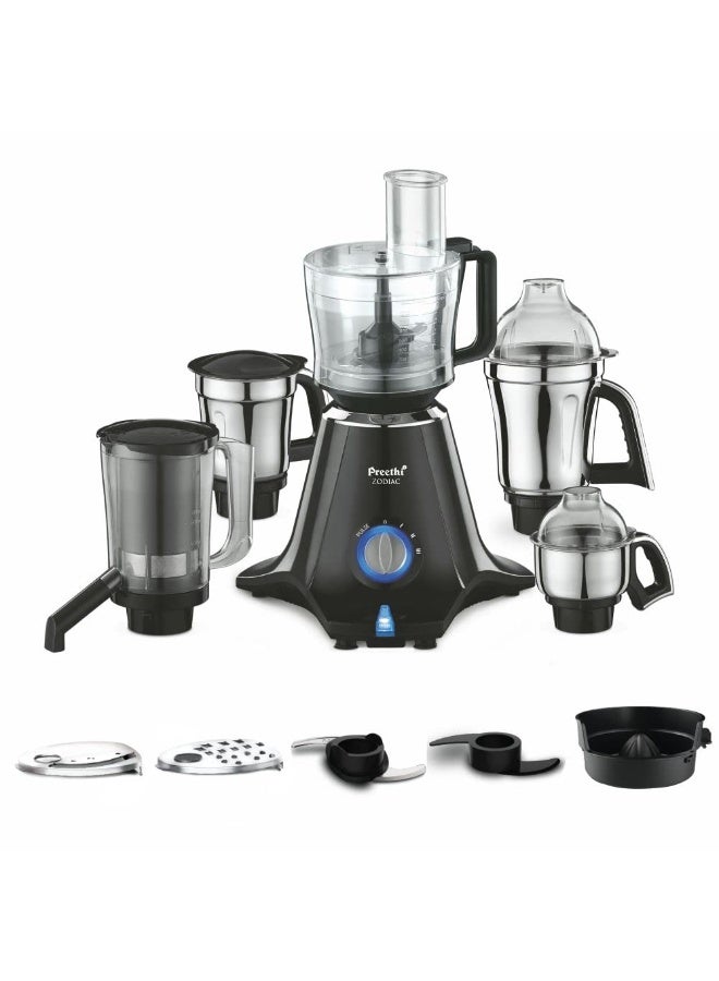 Zodiac Preethi Zodiac MG-218 mixer grinder, 750 watt, Black/Light Grey, 5 jars - 3 In 1 insta fresh juicer Jar & Master chef food processor Jar, Vega W5 motor with 5yr Warranty & Lifelong Free Service - Image 1