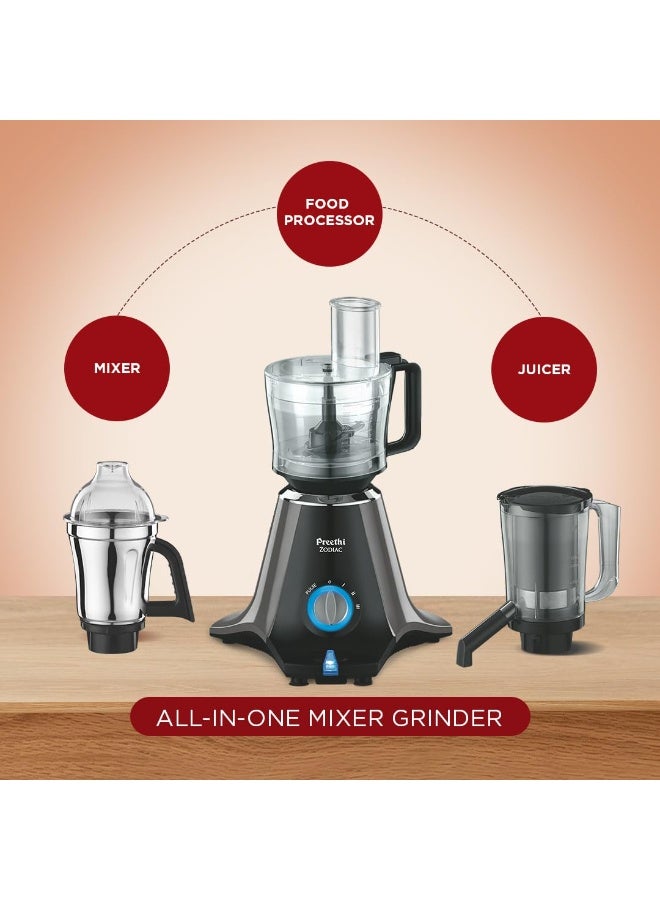 Zodiac Preethi Zodiac MG-218 mixer grinder, 750 watt, Black/Light Grey, 5 jars - 3 In 1 insta fresh juicer Jar & Master chef food processor Jar, Vega W5 motor with 5yr Warranty & Lifelong Free Service - Image 5