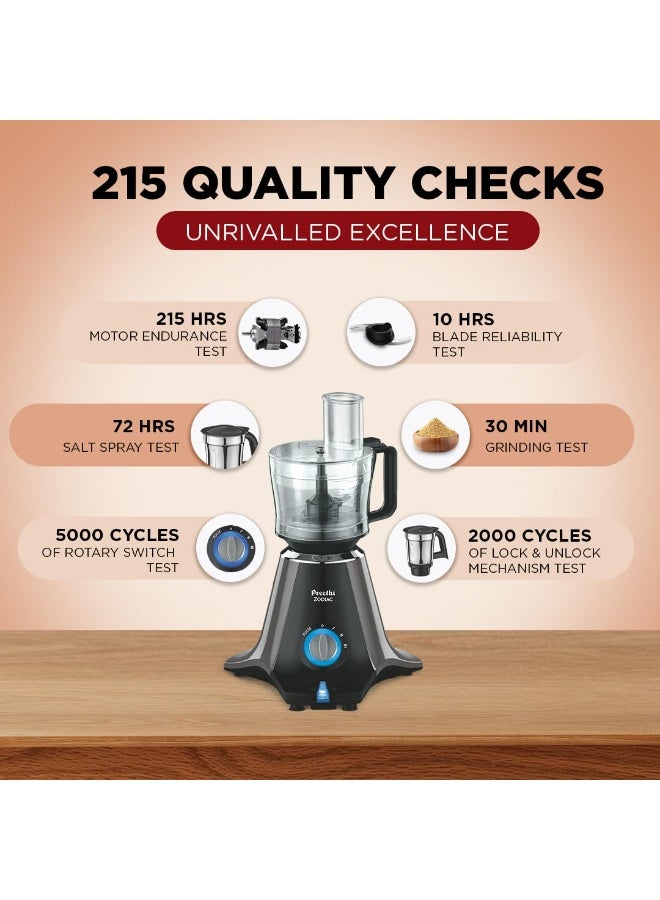 Zodiac Preethi Zodiac MG-218 mixer grinder, 750 watt, Black/Light Grey, 5 jars - 3 In 1 insta fresh juicer Jar & Master chef food processor Jar, Vega W5 motor with 5yr Warranty & Lifelong Free Service - Image 2