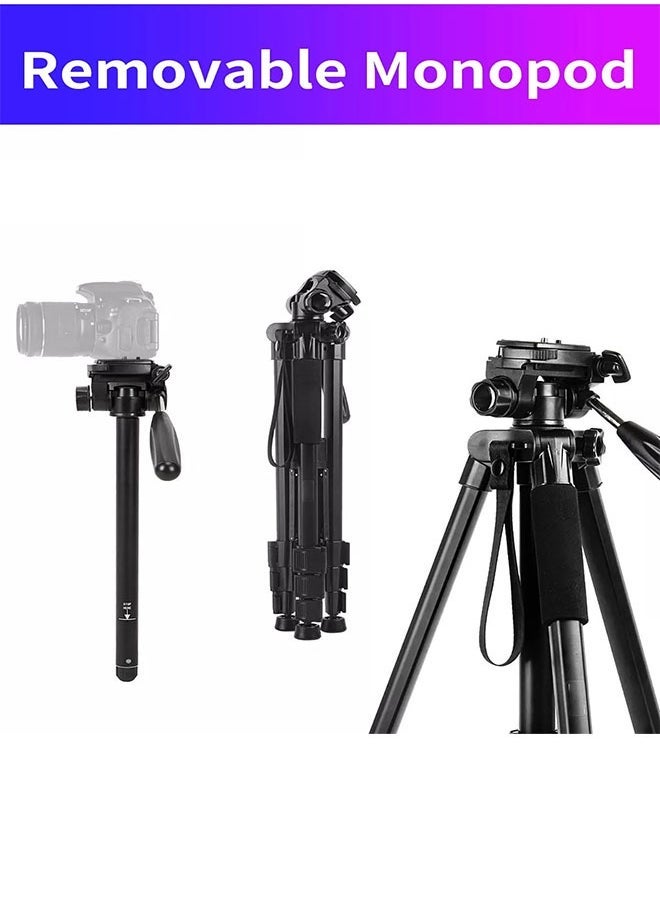 Jmary KP-2254 Professional Aluminum Tripod Monopod for DSLR Cameras – 2-in-1 Adjustable Camera Stand with Detachable Monopod, Quick Release Plate, 360° Ball Head, Bubble Level & Carry Bag – Compact, Lightweight & Durable for Travel, Studio & Outdoor Use – Black  - Image 2
