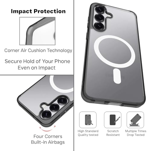 RIGGEAR Shockproof Clear Hybrid Armor Magnetic Back Cover Case Compatible with MagSafe Accessories for Samsung Galaxy S25 (Clear-Black Bumper and Transparent PC)(White) - Image 4