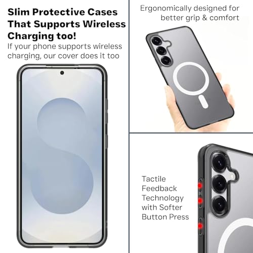 RIGGEAR Shockproof Clear Hybrid Armor Magnetic Back Cover Case Compatible with MagSafe Accessories for Samsung Galaxy S25 (Clear-Black Bumper and Transparent PC)(White) - Image 5