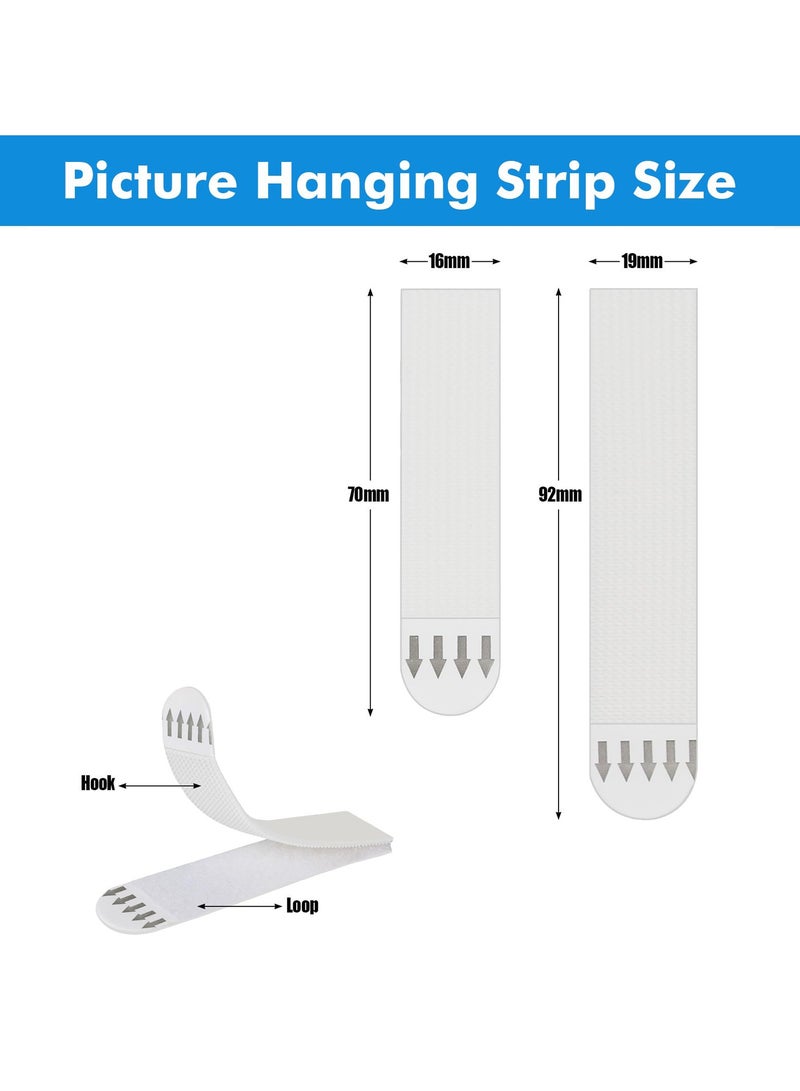غنافوتو 24 زوجًا (48 شريطًا) شرائط تعليق الصور - شرائط تعليق الصور المعلقة بدون مسامير شرائط تعليق الصور المعلقة بدون مسامير شرائط تعليق الصور المعلقة بخطاف حلقة خطاف شريط تعليق الصور على الحائط بدون تلف - 12 زوجًا م 16*70 مم 12 زوجًا ط 19*93 مم - Image 4