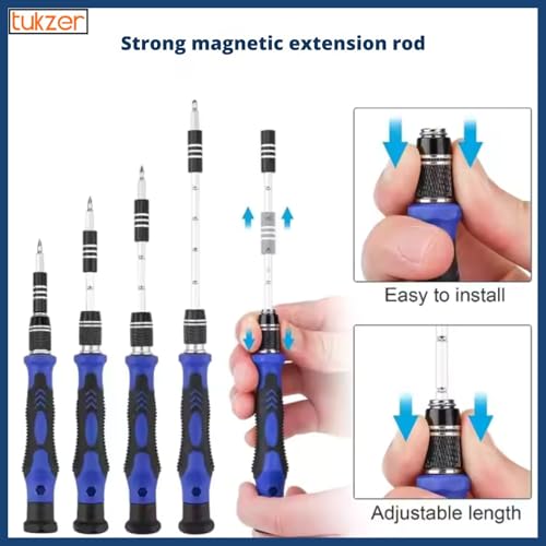 Tukzer 62 in 1 Precision Screwdriver Set, Chrome Vanadium Steel,Repair Tool Kit with Magnetic Steel Bits, Extension Rod, Flexible Shaft for Smartphones, Laptops, Watch, ipad, Tablets, Camera-Blue - Image 4