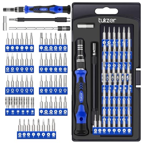 Tukzer 62 in 1 Precision Screwdriver Set, Chrome Vanadium Steel,Repair Tool Kit with Magnetic Steel Bits, Extension Rod, Flexible Shaft for Smartphones, Laptops, Watch, ipad, Tablets, Camera-Blue - Image 1