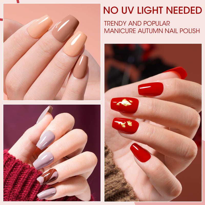 GELLEN Nail Polish Set, Nude Red Brown Quick Dry Traditional Regular Nail Polish Fall Winter 6 Colors Set for Finger Toe & Acrylic Fake Nails Home Salon, Non UV Gel, TPO HEMA Free, Non-toxic - Image 4