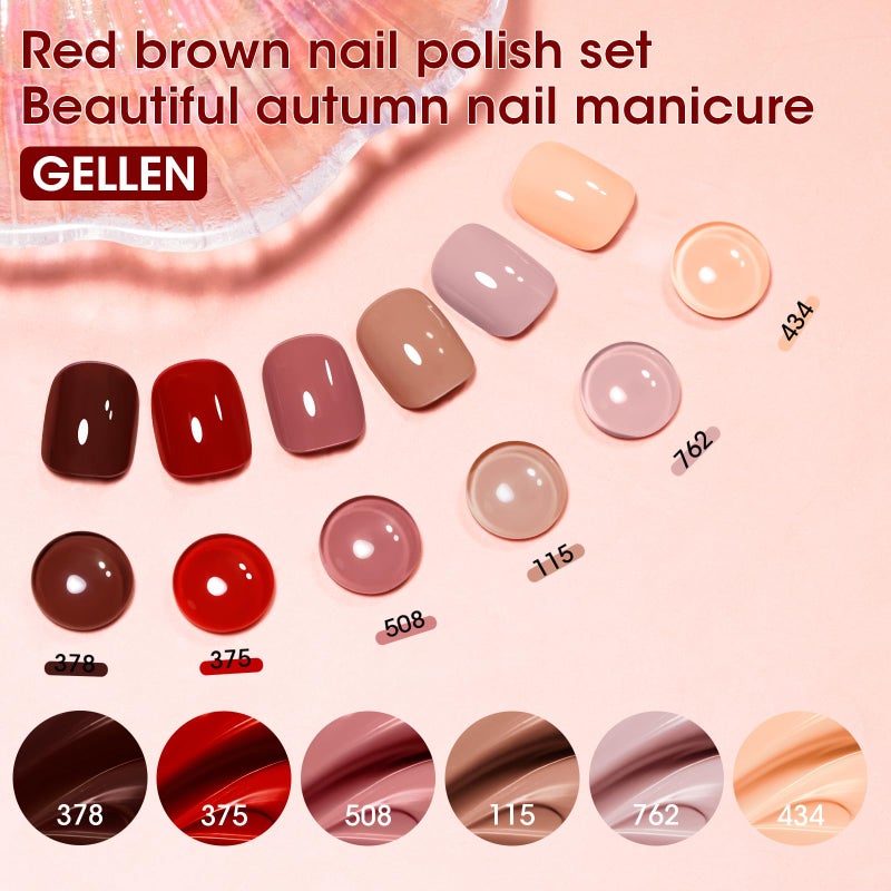 GELLEN Nail Polish Set, Nude Red Brown Quick Dry Traditional Regular Nail Polish Fall Winter 6 Colors Set for Finger Toe & Acrylic Fake Nails Home Salon, Non UV Gel, TPO HEMA Free, Non-toxic - Image 2