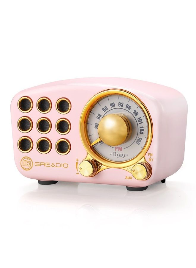 Greadio Retro Bluetooth Speaker, Vintage Radio-Greadio FM Radio with Old Fashioned Classic Style, Strong Bass Enhancement, Loud Volume, Bluetooth 5.0 Wireless Connection, TF Card and MP3 Player (Pink) - Image 1