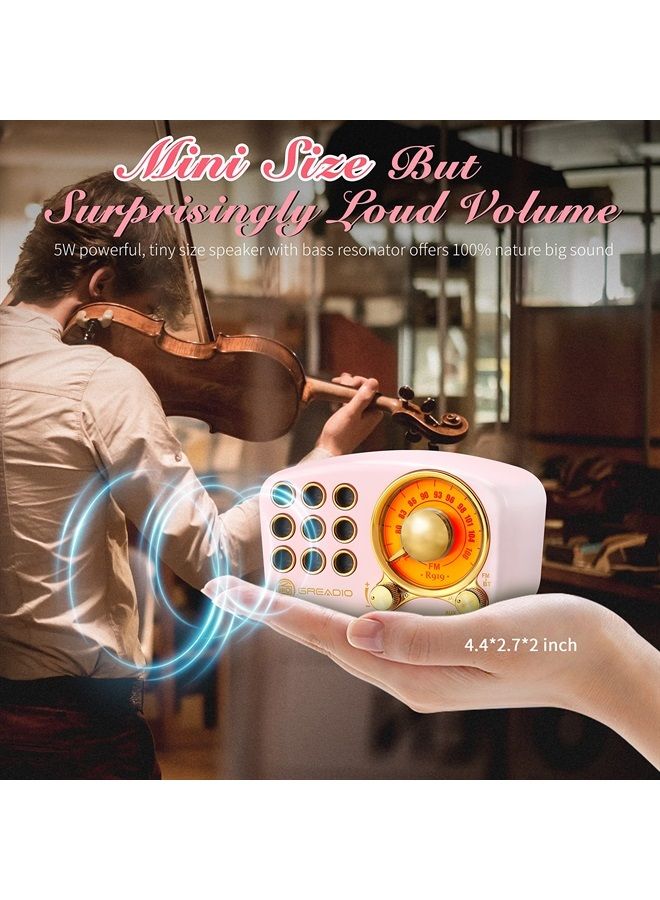 Greadio Retro Bluetooth Speaker, Vintage Radio-Greadio FM Radio with Old Fashioned Classic Style, Strong Bass Enhancement, Loud Volume, Bluetooth 5.0 Wireless Connection, TF Card and MP3 Player (Pink) - Image 2