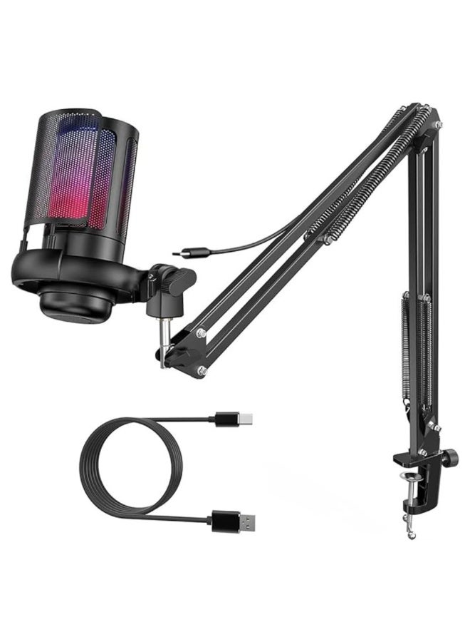 AL3B Gaming Microphone with Stand, USB Microphone, Noise Cancellation with Touch Mute, RGB Lighting, Suitable for Video Games, Podcasts, and Live Streaming, Compatible with Gaming Consoles and PCs - Image 1