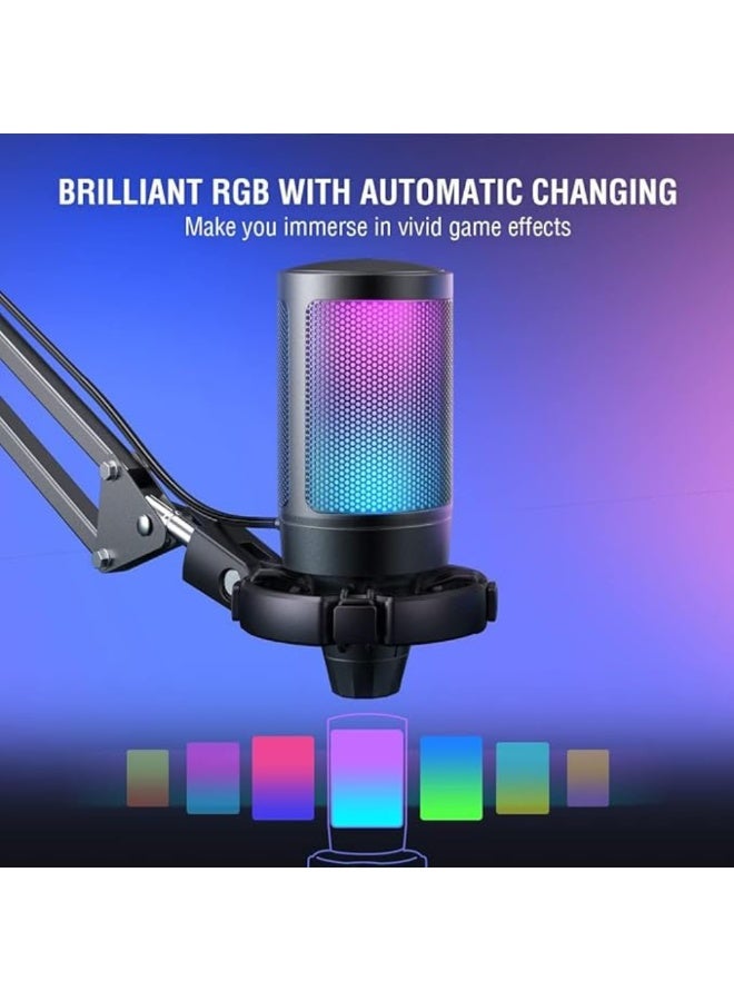 AL3B Gaming Microphone with Stand, USB Microphone, Noise Cancellation with Touch Mute, RGB Lighting, Suitable for Video Games, Podcasts, and Live Streaming, Compatible with Gaming Consoles and PCs - Image 4