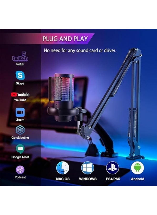 AL3B Gaming Microphone with Stand, USB Microphone, Noise Cancellation with Touch Mute, RGB Lighting, Suitable for Video Games, Podcasts, and Live Streaming, Compatible with Gaming Consoles and PCs - Image 2